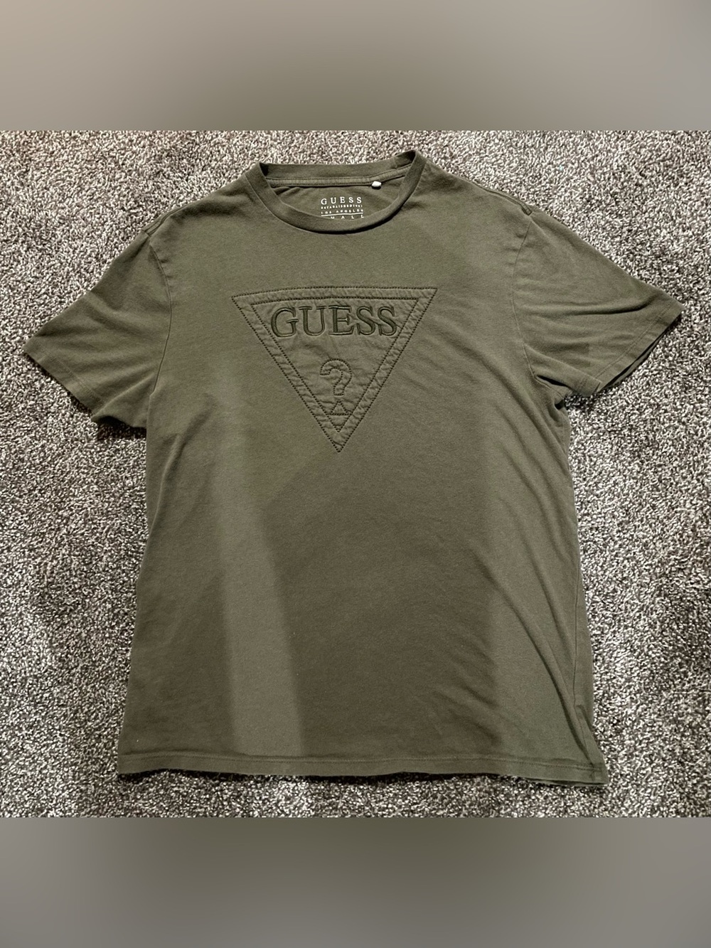 GUESS Olive Green Embroidered Triangle Logo Tee